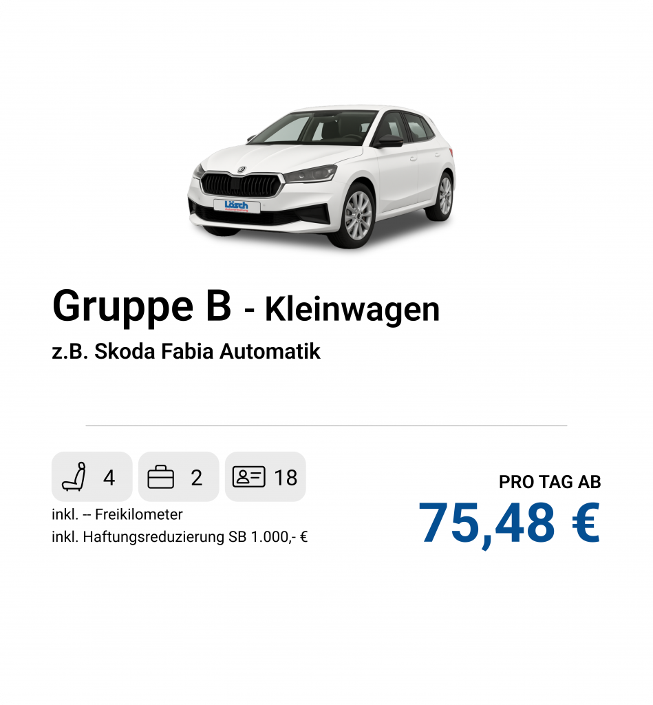 Kompakter Kleinwagen mit komfortablem Automatikgetriebe, z.B. Skoda Fabia.