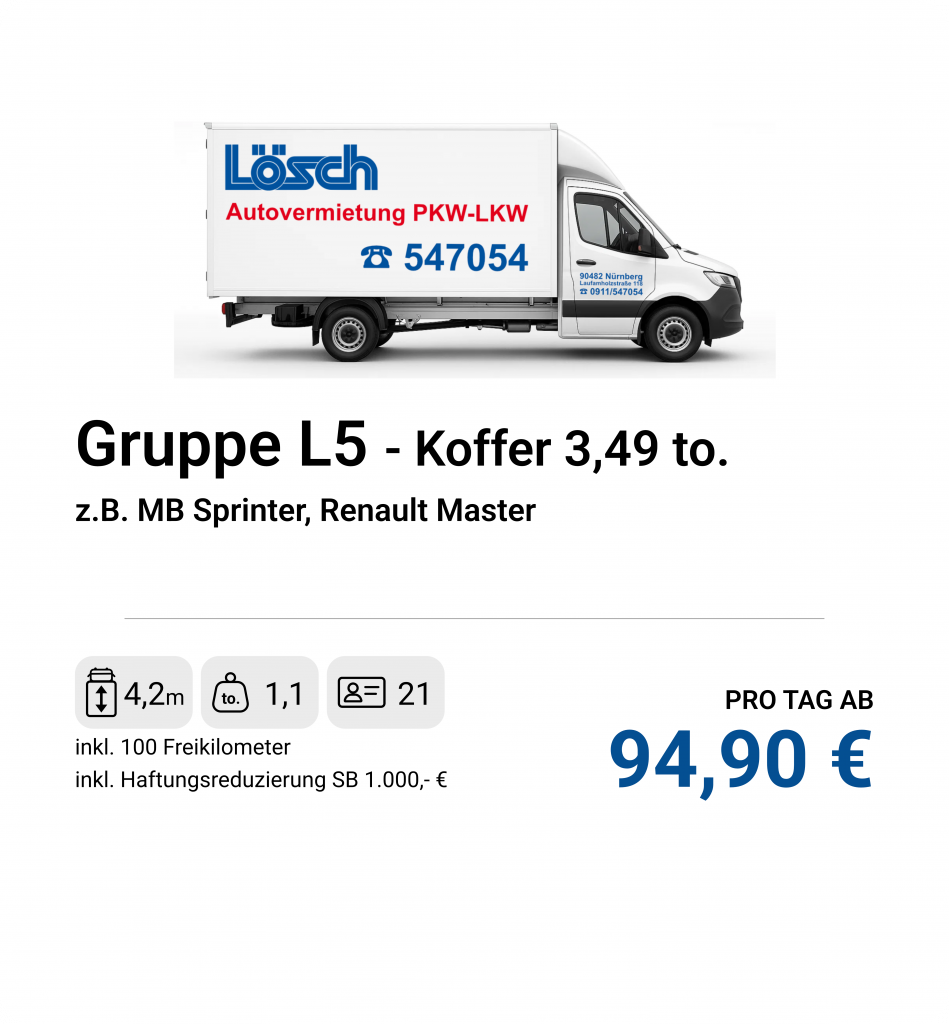 LKW Kofferfahrzeug bis 3,5 Tonnen mit festem Aufbau.
